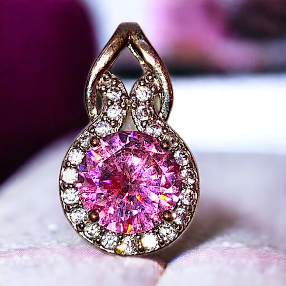 Pink Faux Tourmaline Crystal Rhinestones 7/8 Inch Pendant! - Picture 1 of 7
